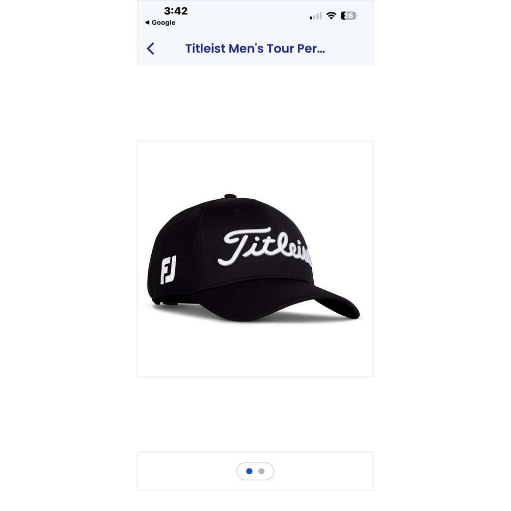 Titleist Mens Golf Cap FJ Pro V1 Black White Adjustable Hat